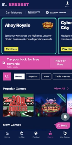 Casino titles shown in the BresBet mobile lobby